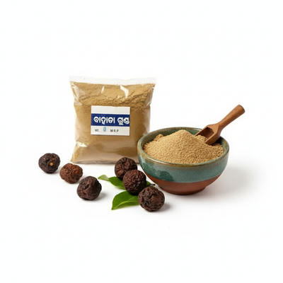 Bahada powder, also known as Baheda or Terminalia bellirica powder, is a powerful Ayurvedic herb valued for its cleansing, rejuvenating, and balancing properties. Derived from the dried fruits of the Bahada tree, it is one of the key ingredients in the traditional Triphala blend. Rich in antioxidants and essential nutrients, Bahada powder supports digestive health by promoting regular bowel movements and improving nutrient absorption.
