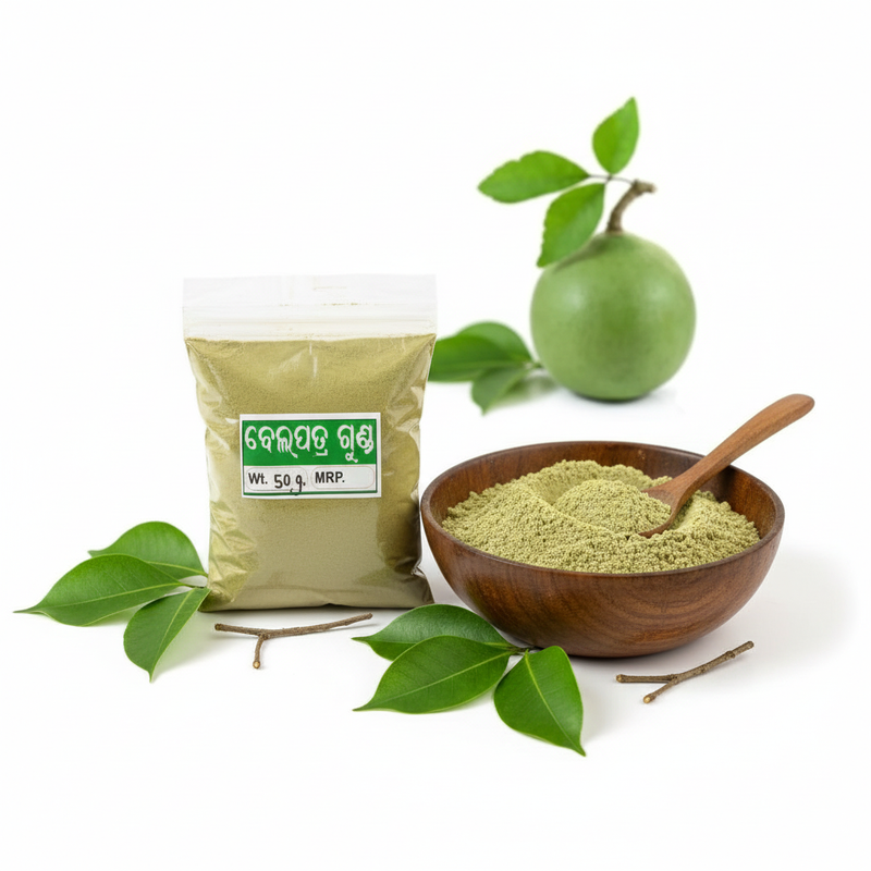 Bela Patra powder, made from the dried leaves of the sacred Bael tree, is a traditional Ayurvedic remedy known for its cooling, healing, and balancing properties. Rich in antioxidants, anti-inflammatory compounds, and natural detoxifying agents, Bela Patra powder helps support digestive health, improve metabolism, and soothe acidity and indigestion.