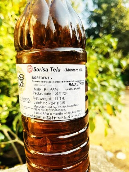 Cold Pressed Mustard Oil made from premium mustard seeds using the traditional cold-press method, pure and unrefined cooking oil with rich aroma