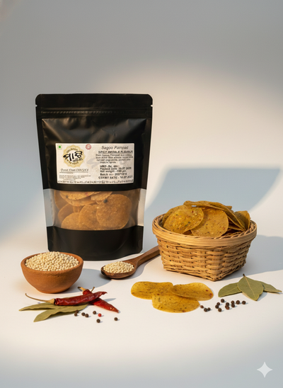 ମସଲାଯୁକ୍ତ ମସାଲା ସ୍ୱାଦ ସାଗୁ ପାମ୍ପଡ 100gm |