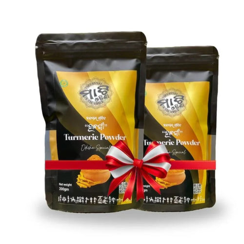 Turmeric Powder 200g × 2 combo pack made from premium turmeric roots, finely ground for rich color, aroma, and authentic Indian cooking.
