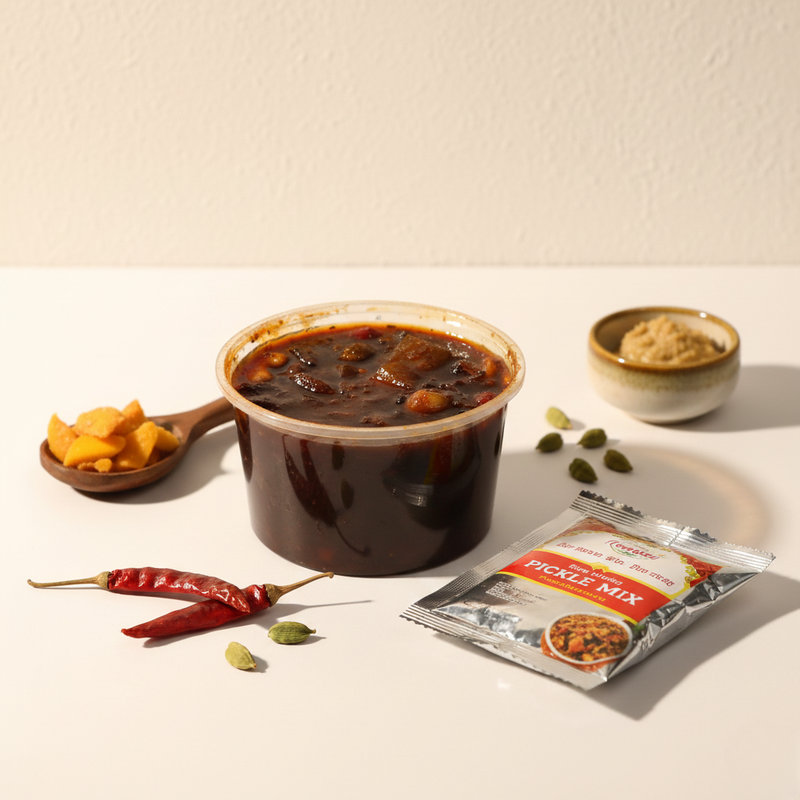 Navaratna Achar Sweet 500gm made with a mix of premium fruits, vegetables, and traditional spices for a rich sweet and tangy pickle flavor.