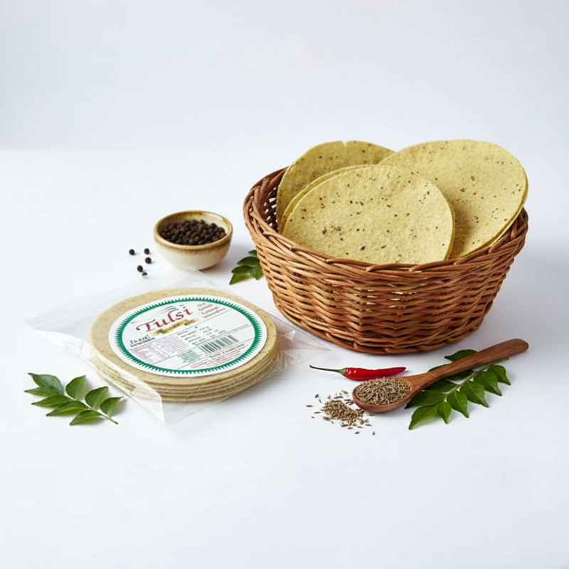 Tulsi Appalam 100gm made with premium ingredients, offering a crispy texture and authentic flavor for Indian meals and snacks