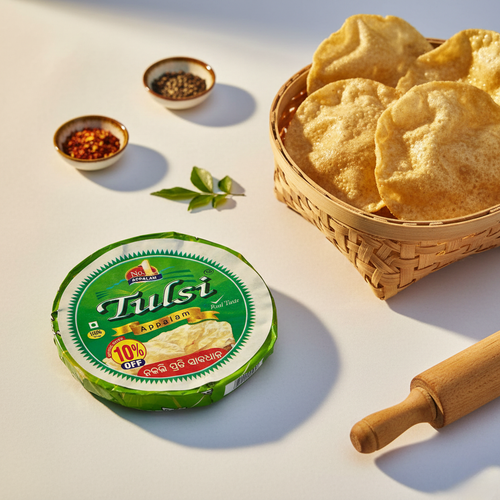 Tulsi Appalam Pampada 50gm made with premium ingredients, offering a crispy texture and authentic flavor for Indian meals and snacks.