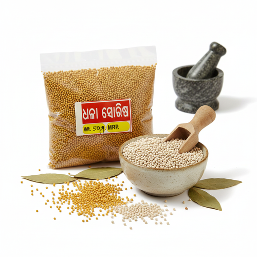 Odisha’s white mustard seeds are carefully cultivated in nutrient-rich soils and sun-dried to preserve their natural flavor and aroma. Known for their mild, nutty taste and creamy color,